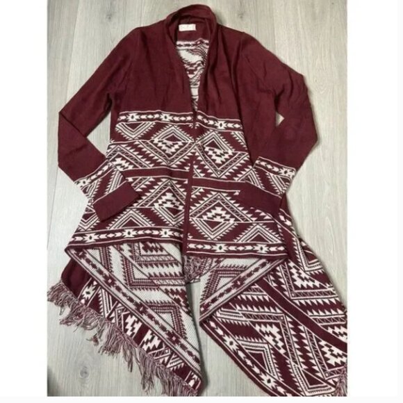 Altard State Aztec Cardigan Sweater Medium Lightweight Burgundy Boho‎ Western - Picture 1 of 9